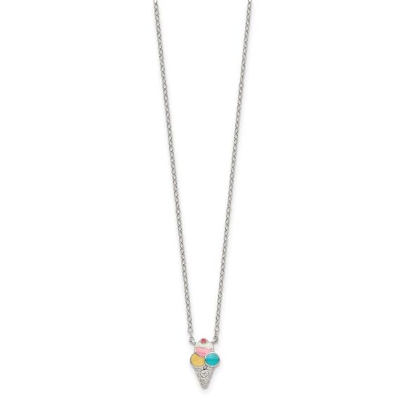 Silver & Textured Multi-color Enameled Ice Cream Cone 2in Extension 's Necklace - Picture 2 of 4